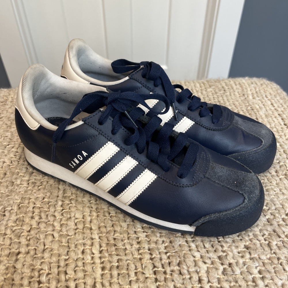 Adidas Samoa G21252 Navy Blue/White Stripe Casual Sneaker Shoes Men Size 9